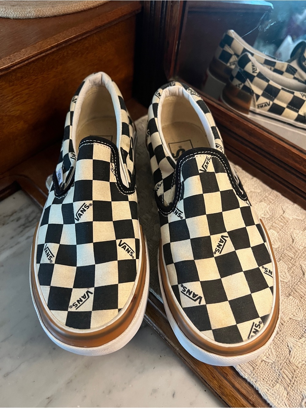 VANS Classic Checkerboard Stacked Platform Slip On Sneakers Black White Size 6.5 - Picture 3 of 8